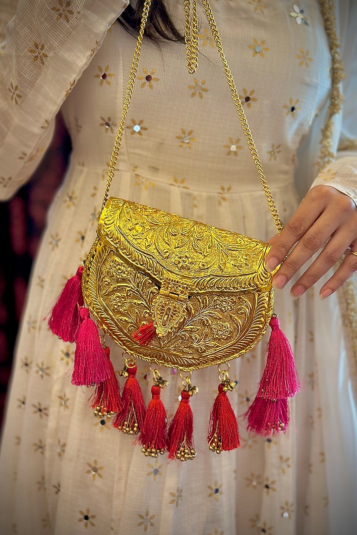 Gold Brass Handcrafted Potli by Tussya at Pernia's Pop Up Shop