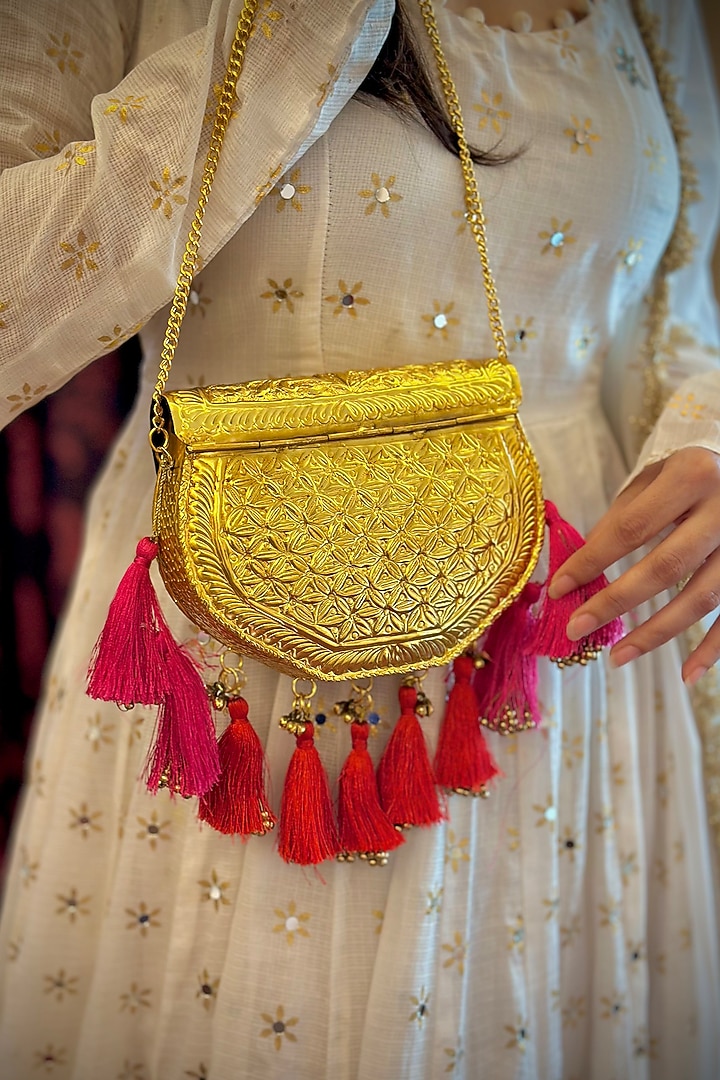 Gold Brass Handcrafted Potli by Tussya at Pernia's Pop Up Shop
