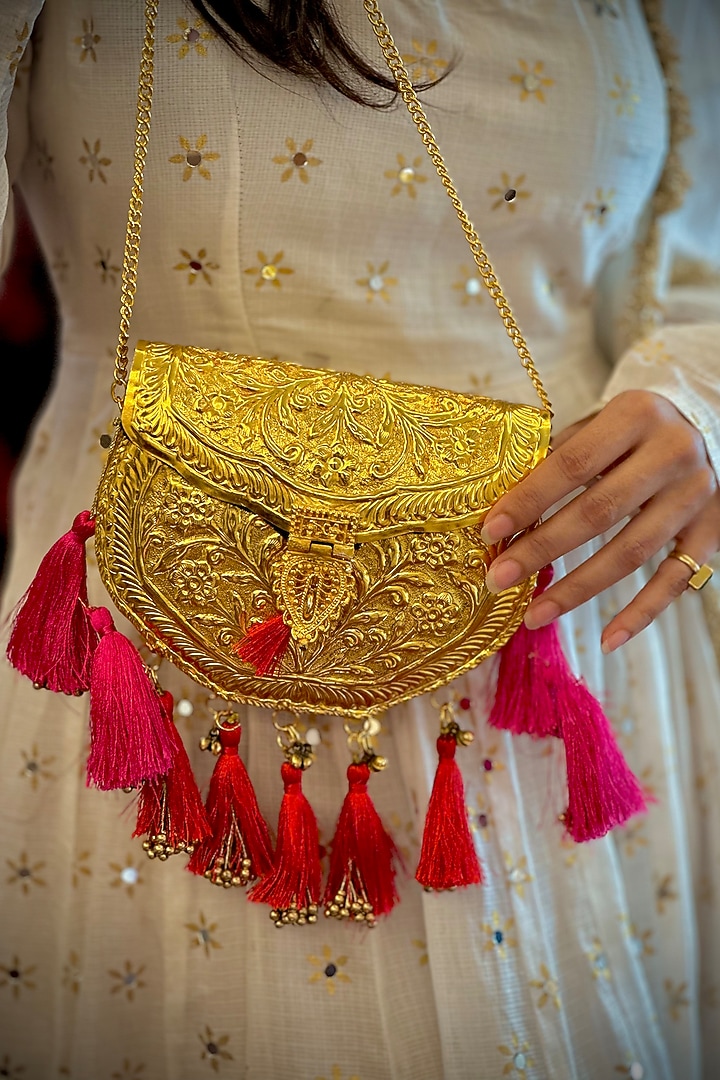 Gold Brass Handcrafted Potli by Tussya at Pernia's Pop Up Shop