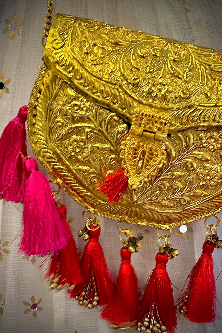 Gold Brass Handcrafted Potli by Tussya at Pernia's Pop Up Shop