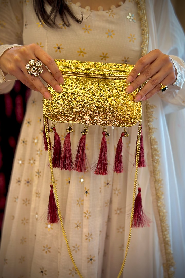 Gold Brass Handcrafted Potli by Tussya at Pernia's Pop Up Shop