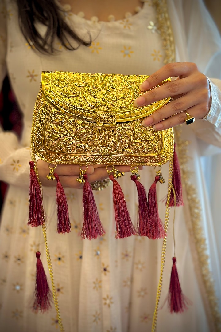 Gold Brass Handcrafted Potli by Tussya at Pernia's Pop Up Shop