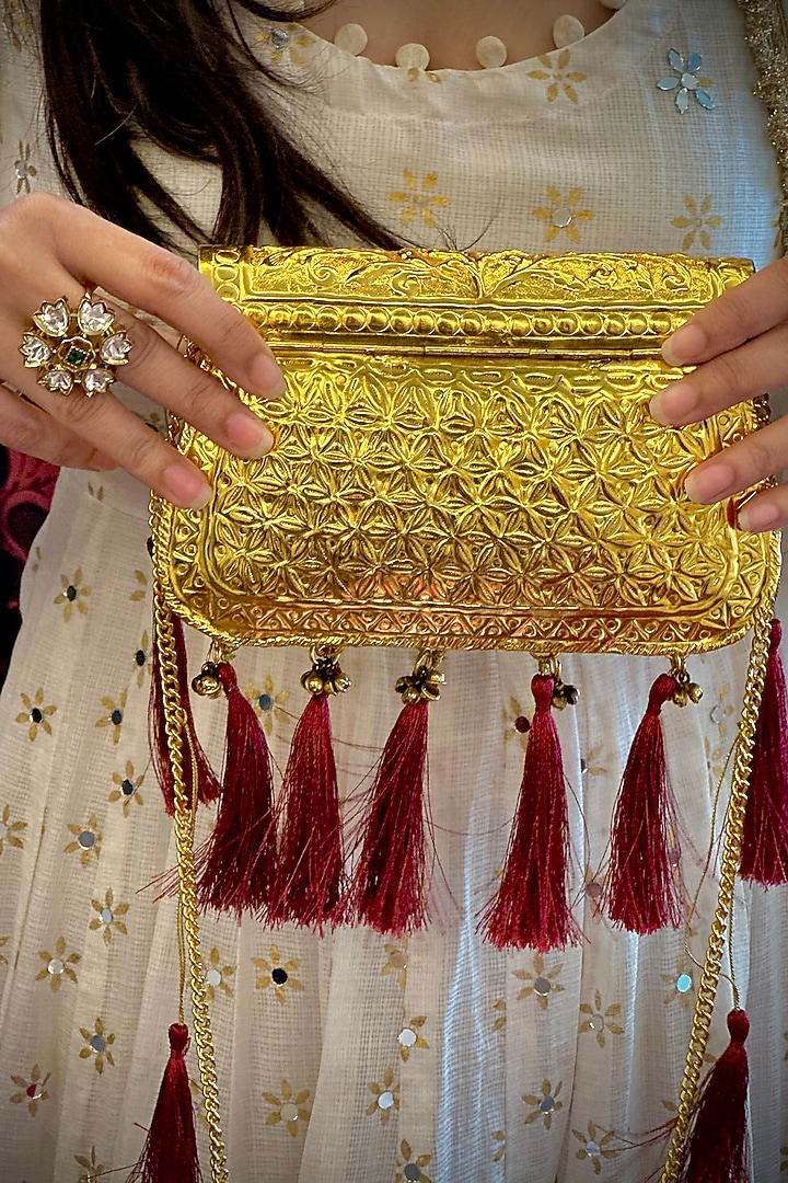 Gold Brass Handcrafted Potli by Tussya at Pernia's Pop Up Shop