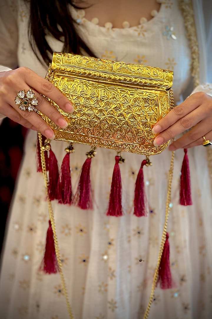 Gold Brass Handcrafted Potli by Tussya at Pernia's Pop Up Shop