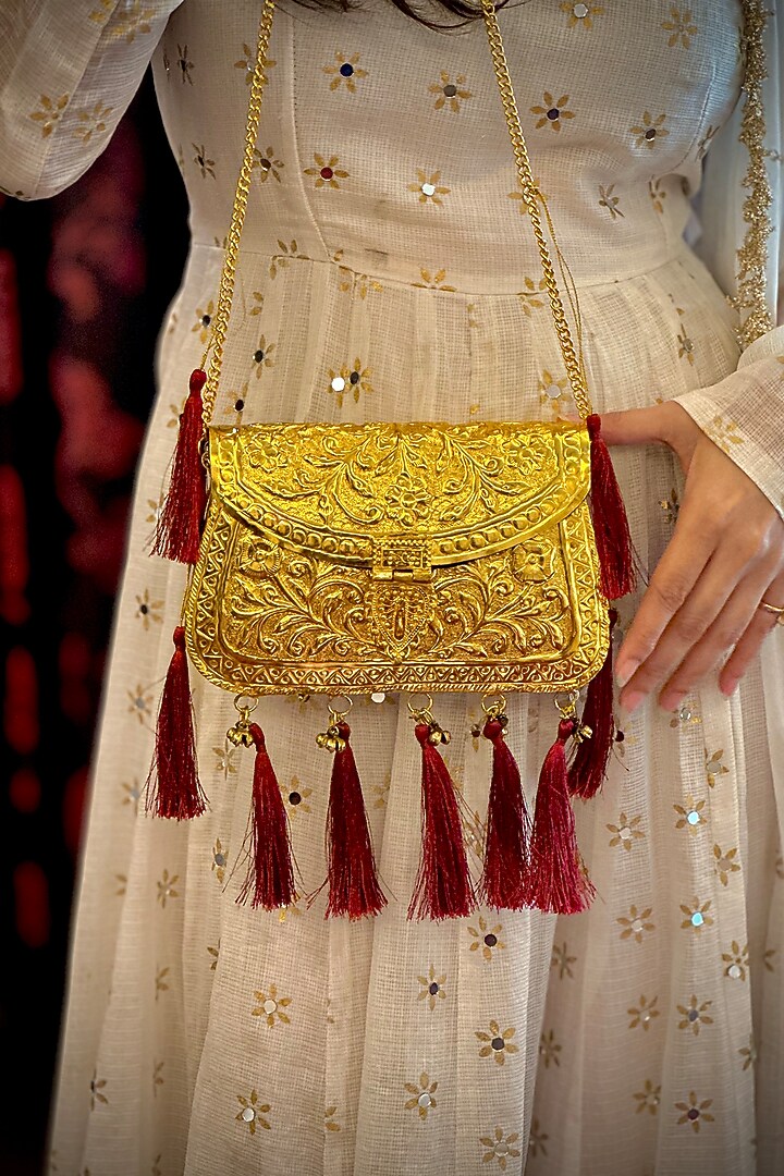 Gold Brass Handcrafted Potli by Tussya at Pernia's Pop Up Shop
