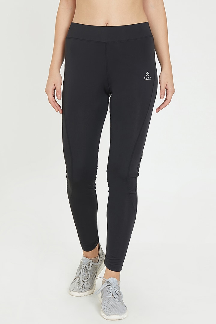 Black Polyester Blend Track Pants by TUNA ACTIVE