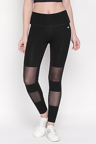 Black Leggings With Mesh Detailing by TUNA ACTIVE