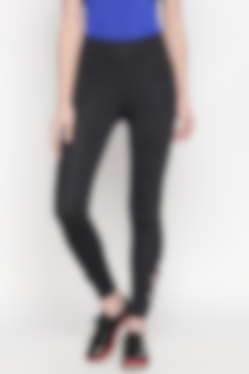 Black Stretchable Polyester Blend Leggings by TUNA ACTIVE