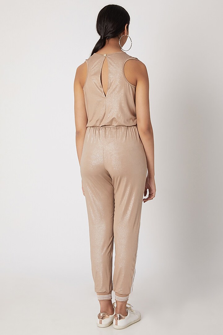 Blush Pink Metallic Jumpsuit by TUNA ACTIVE at Pernia's Pop Up Shop