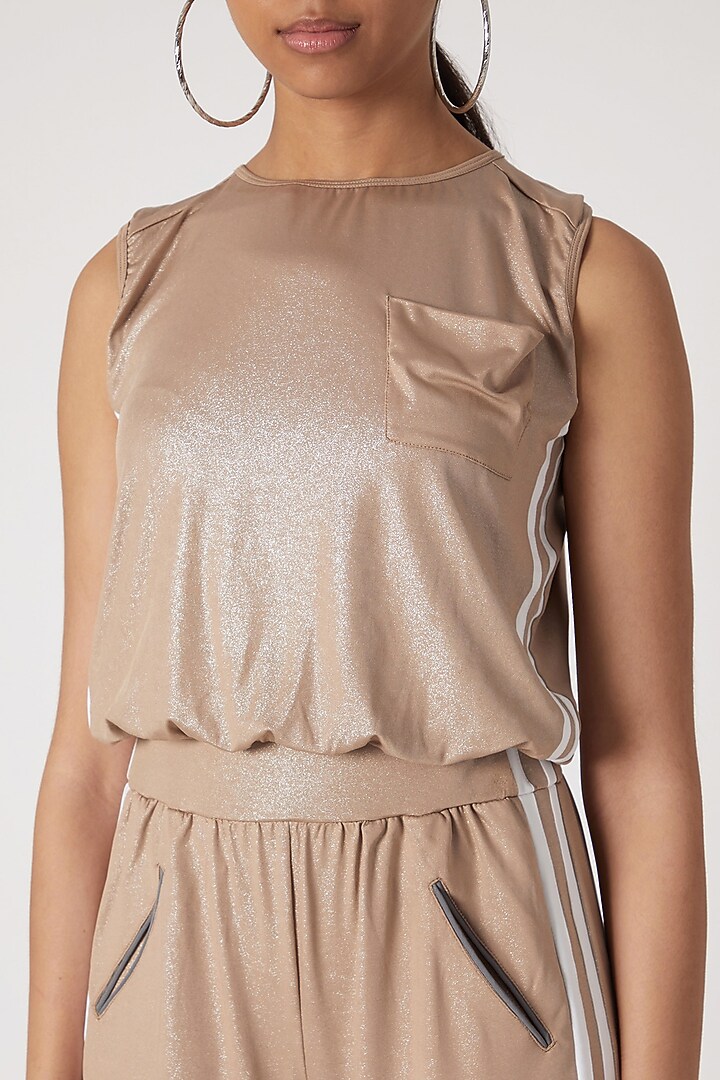 Blush Pink Metallic Jumpsuit by TUNA ACTIVE at Pernia's Pop Up Shop