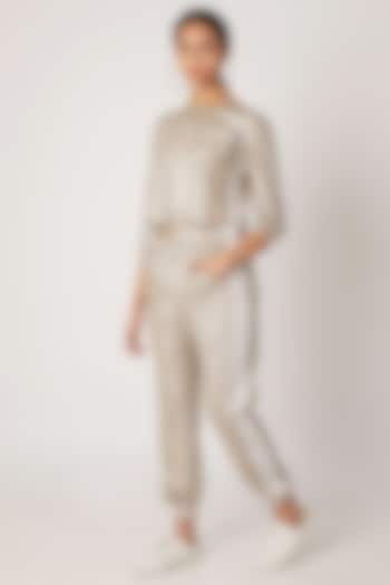 Beige Polyester Blend Metallic Jumpsuit by TUNA ACTIVE at Pernia's Pop Up Shop