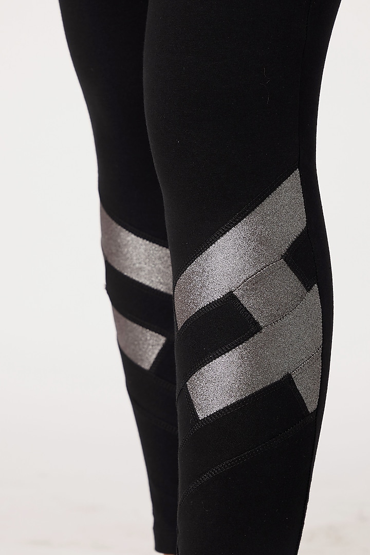 Black Metallic High-Waisted Leggings by TUNA ACTIVE at Pernia's Pop Up Shop