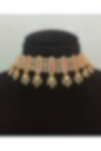Gold Finish Kundan Polki & Green Semi-Precious Stone Choker Necklace Set by Turquoise Jewels at Pernia's Pop Up Shop