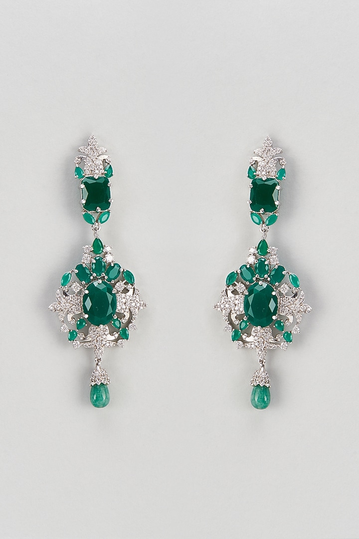 White Finish Zircon & Semi-Precious Stone Dangler Earrings by Turquoise Jewels at Pernia's Pop Up Shop