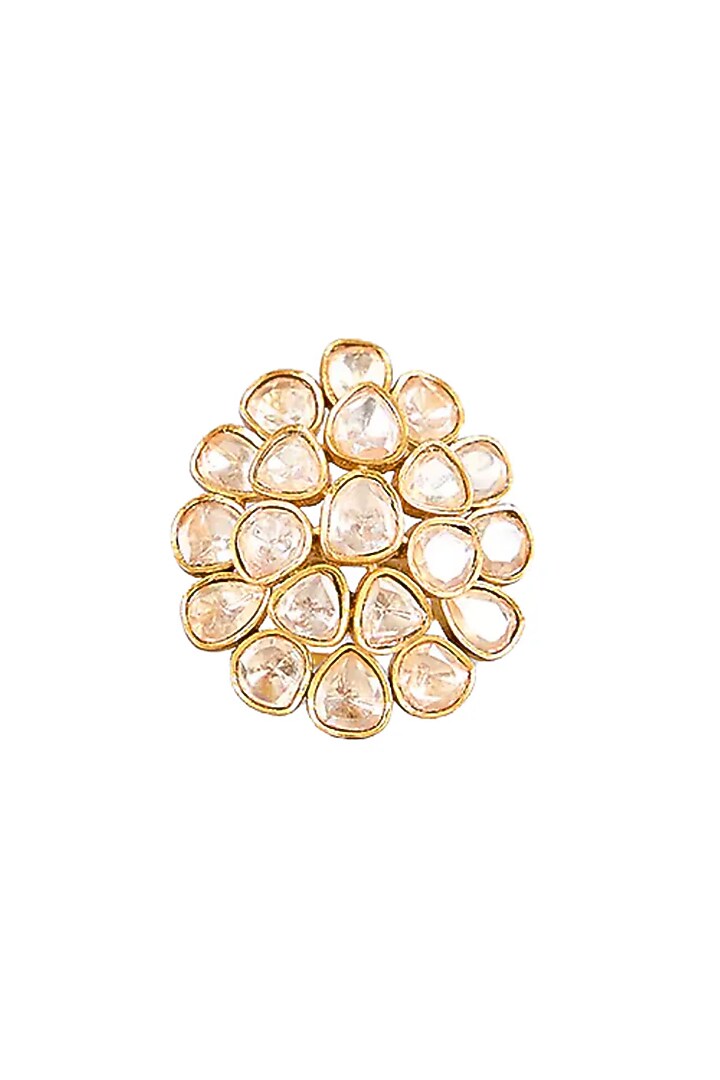 Gold Finish Kundan Polki Ring by Tussya at Pernia's Pop Up Shop