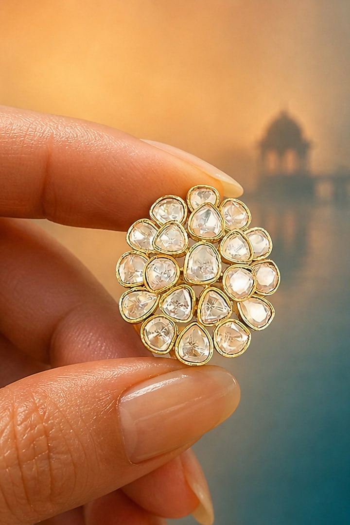 Gold Finish Kundan Polki Ring by Tussya at Pernia's Pop Up Shop
