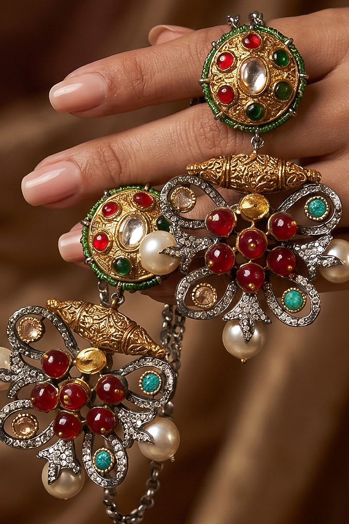Antique Gold Finish Kundan Polki Choker Necklace Set by Tussya at Pernia's Pop Up Shop