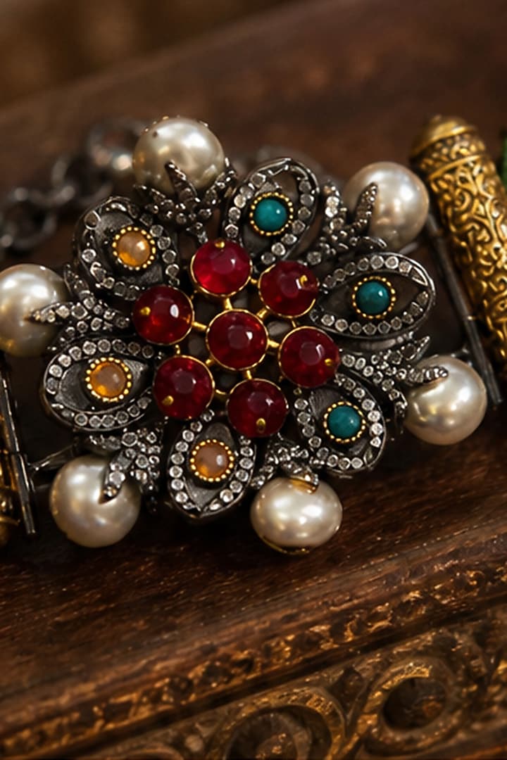 Antique Gold Finish Kundan Polki Choker Necklace Set by Tussya at Pernia's Pop Up Shop
