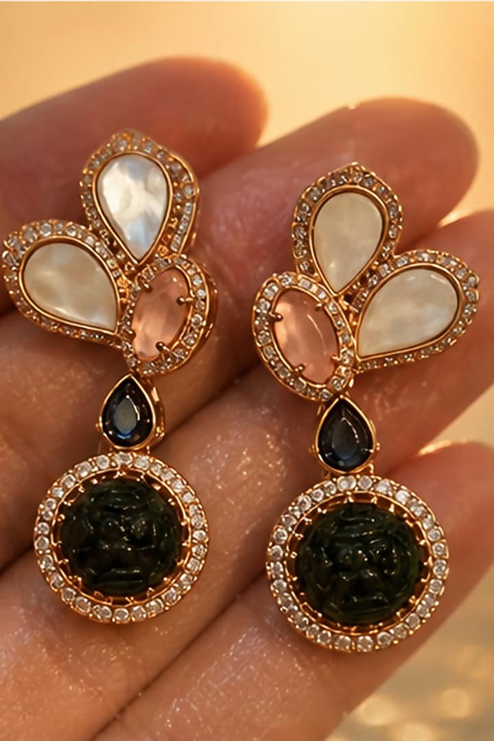 Gold Finish Swarovski Crystal & Emerald Stone Choker Necklace Set by Tussya at Pernia's Pop Up Shop