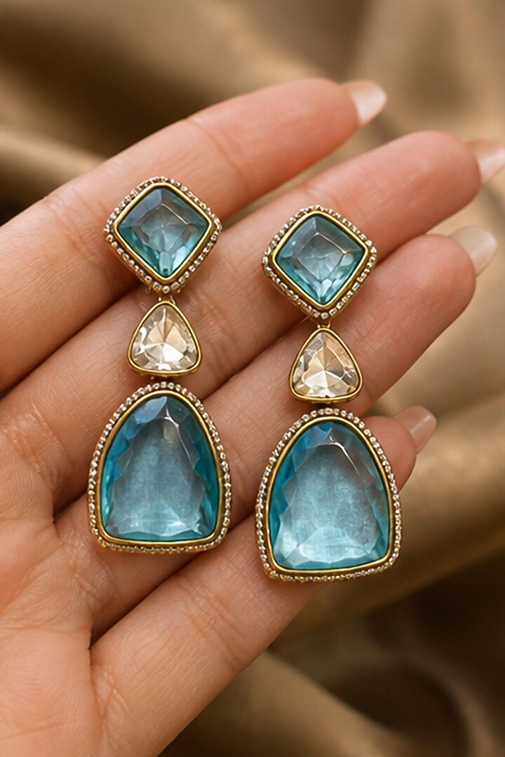 White Finish Diamond & Blue Emerald Stone Choker Necklace Set by Tussya at Pernia's Pop Up Shop