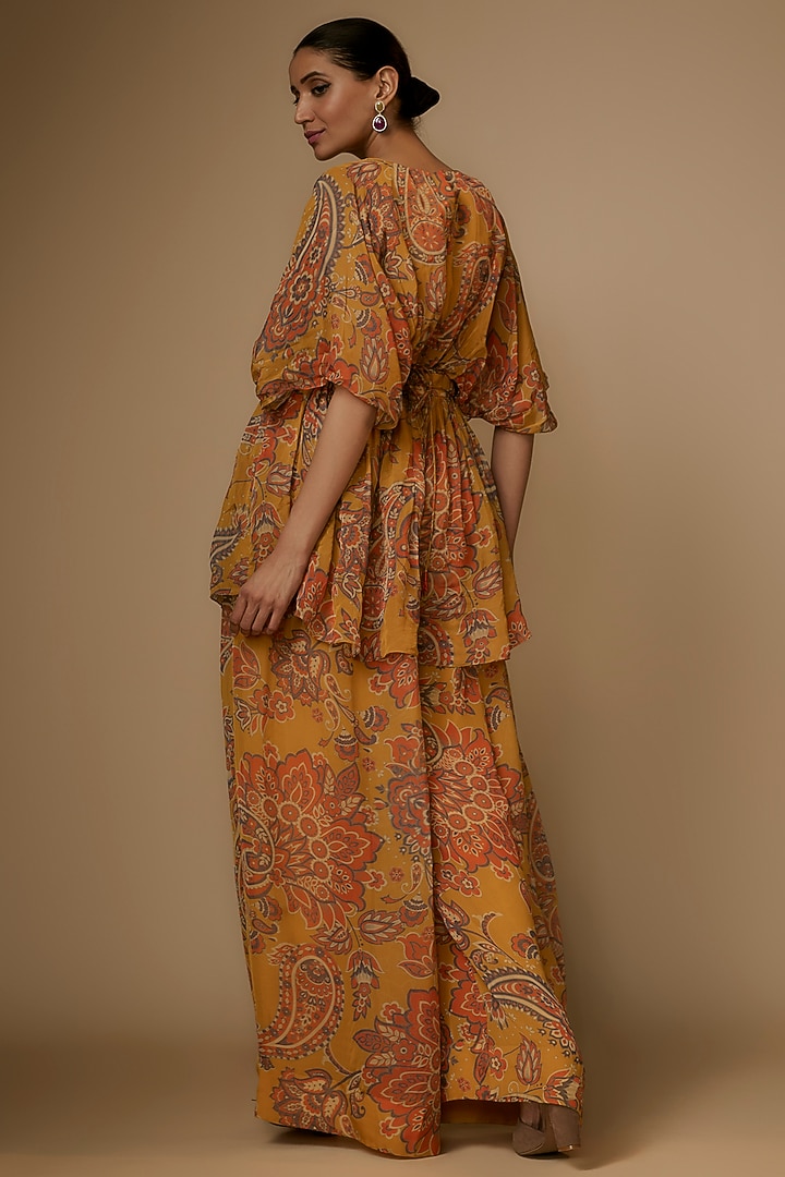 Yellow Viscose Organza Paisley Printed Pant Set by Taavare at Pernia's Pop Up Shop