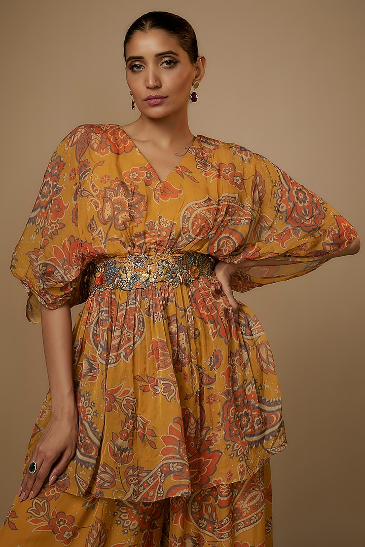 Yellow Viscose Organza Paisley Printed Pant Set by Taavare at Pernia's Pop Up Shop