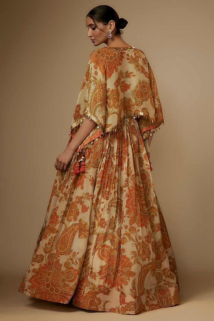 Ivory Tissue Organza Paisley Printed & Aari Embroidered Wedding Lehenga Set by Taavare at Pernia's Pop Up Shop