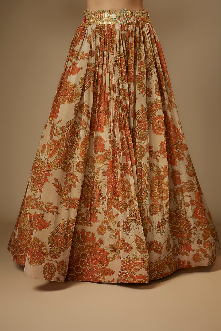 Ivory Tissue Organza Paisley Printed & Aari Embroidered Wedding Lehenga Set by Taavare at Pernia's Pop Up Shop