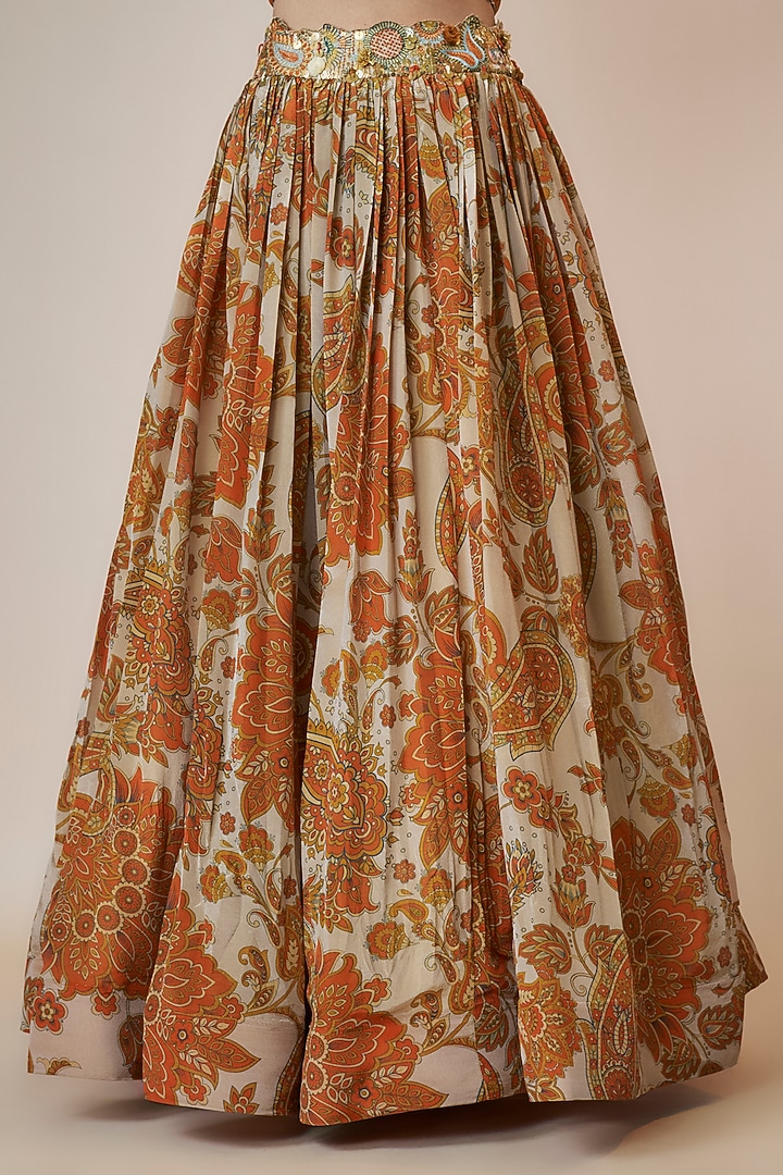 Ivory Tissue Organza Printed & Embroidered Wedding Lehenga Set by Taavare at Pernia's Pop Up Shop