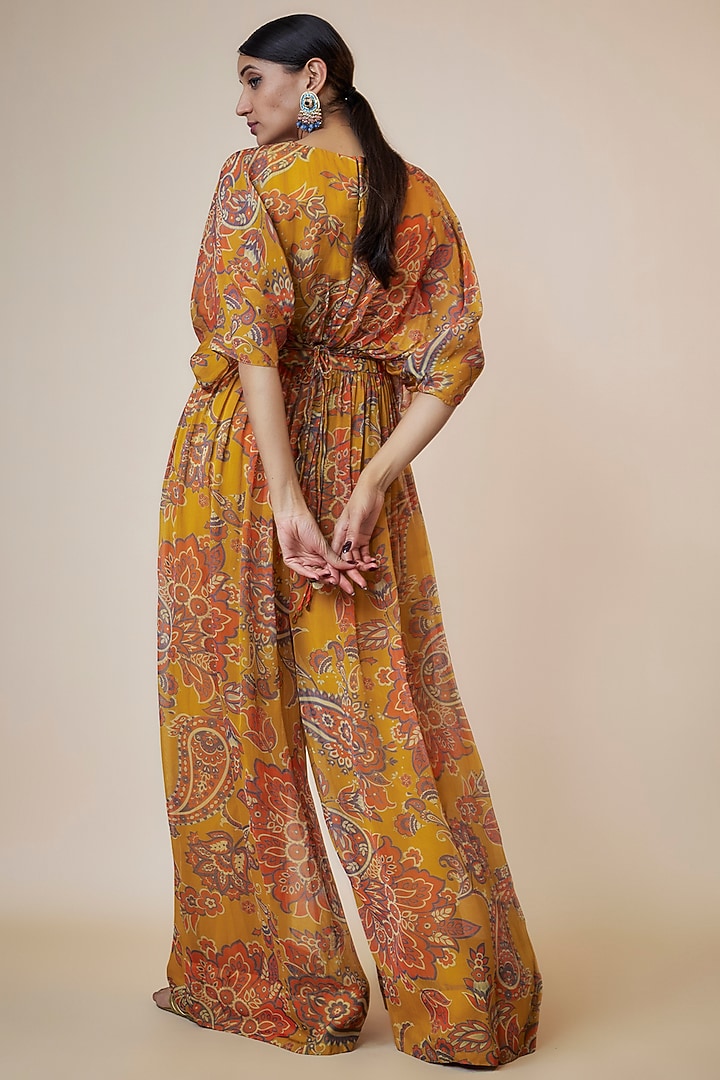 Yellow Viscose Organza Printed Jumpsuit by Taavare at Pernia's Pop Up Shop