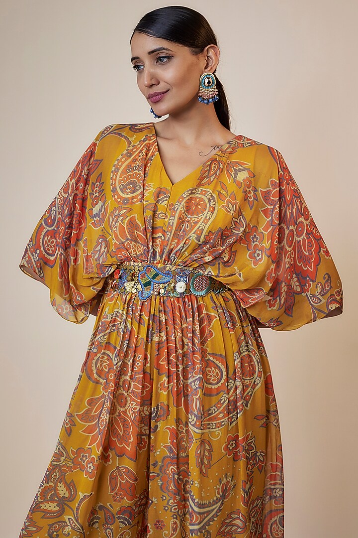 Yellow Viscose Organza Printed Jumpsuit by Taavare at Pernia's Pop Up Shop
