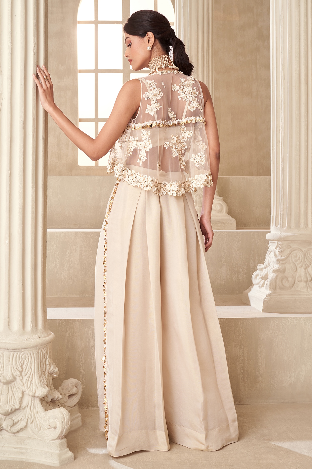 Off-White Tissue Organza & Tulle Pant Set by Taavare at Pernia's