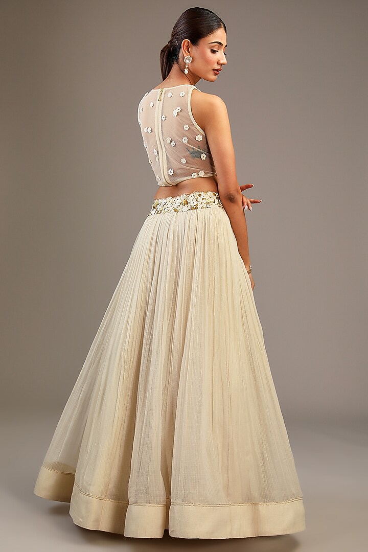 Off-White Kota Aari Hand Embroidered Wedding Lehenga Set by Taavare at Pernia's Pop Up Shop