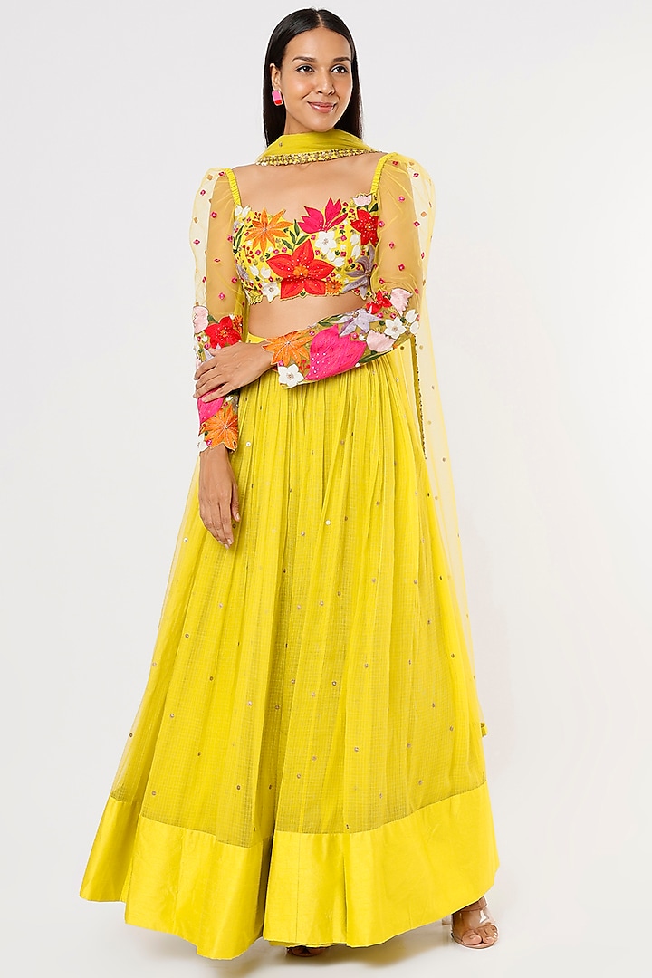 Lime Embroidered Lehenga Set by Taavare