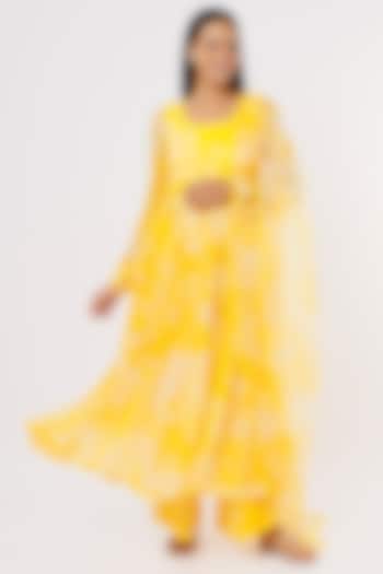 Bright Yellow Printed Anarkali Set by Taavare