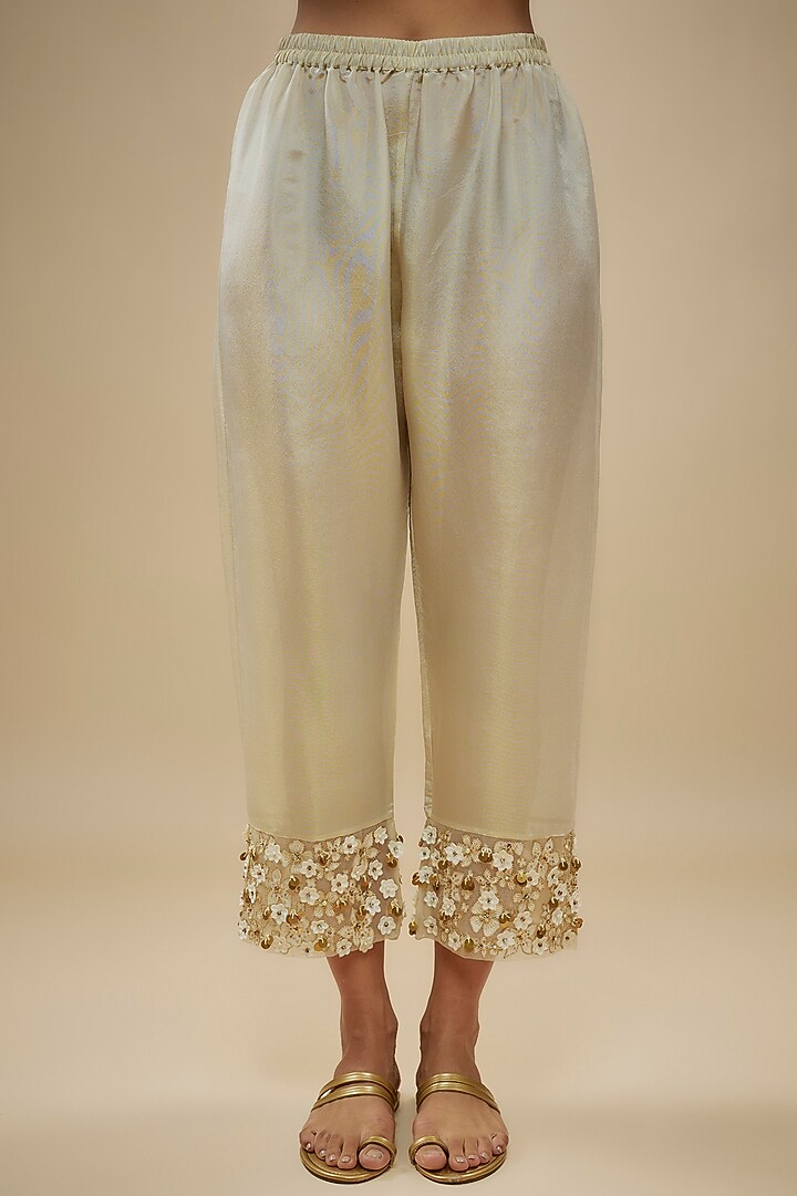 Ivory Tissue Organza Aari Hand Embroidered Kurta Set by Taavare at Pernia's Pop Up Shop
