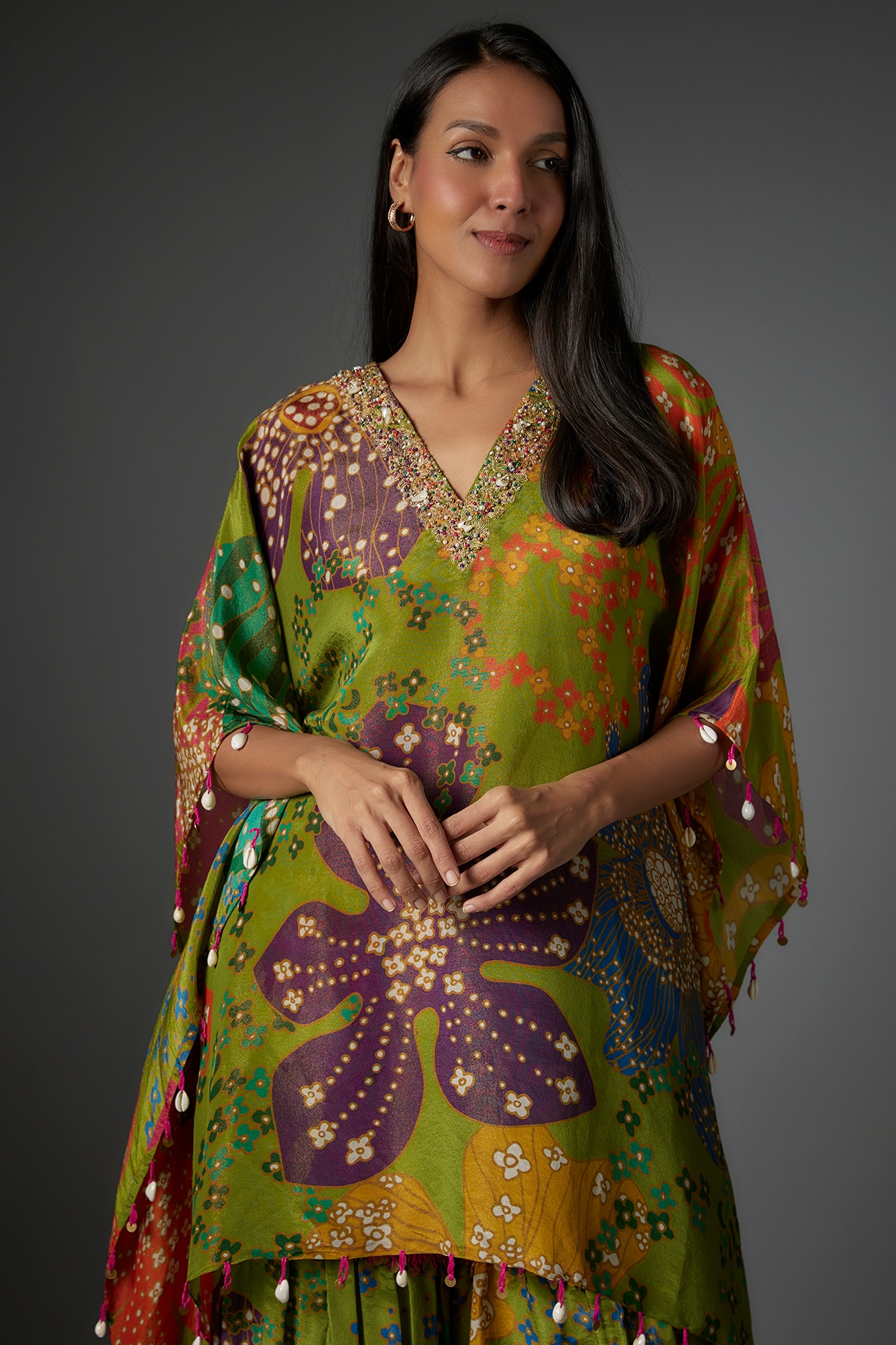 Green Tissue Organza Printed Sharara Set Design by Taavare at 