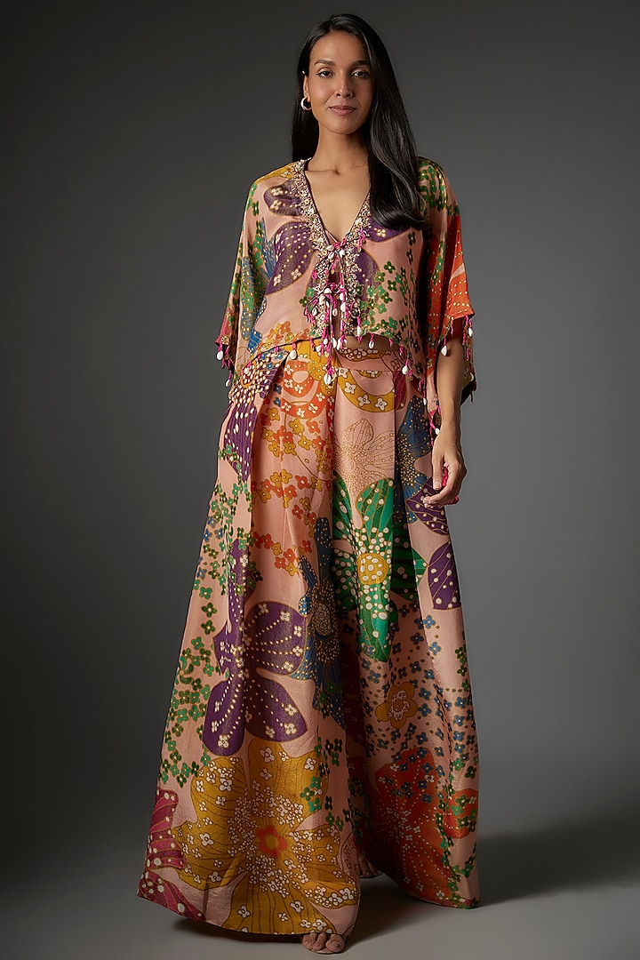 Peach Tissue Organza Printed Co-Ord Set by Taavare at Pernia's Pop Up Shop