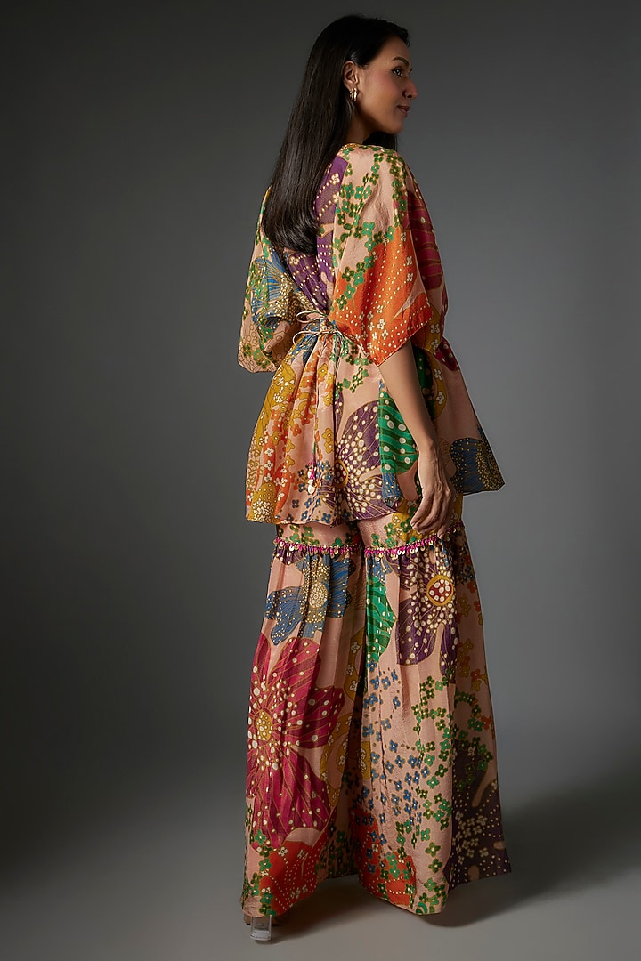 Peach Tissue Organza Printed Wedding Sharara Set by Taavare at Pernia's Pop Up Shop