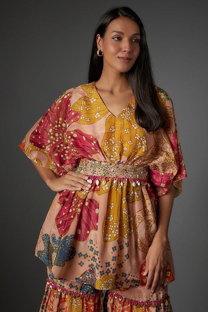 Peach Tissue Organza Printed Wedding Sharara Set by Taavare at Pernia's Pop Up Shop
