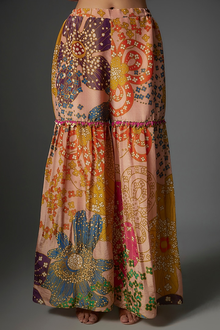 Peach Tissue Organza Printed Wedding Sharara Set by Taavare at Pernia's Pop Up Shop