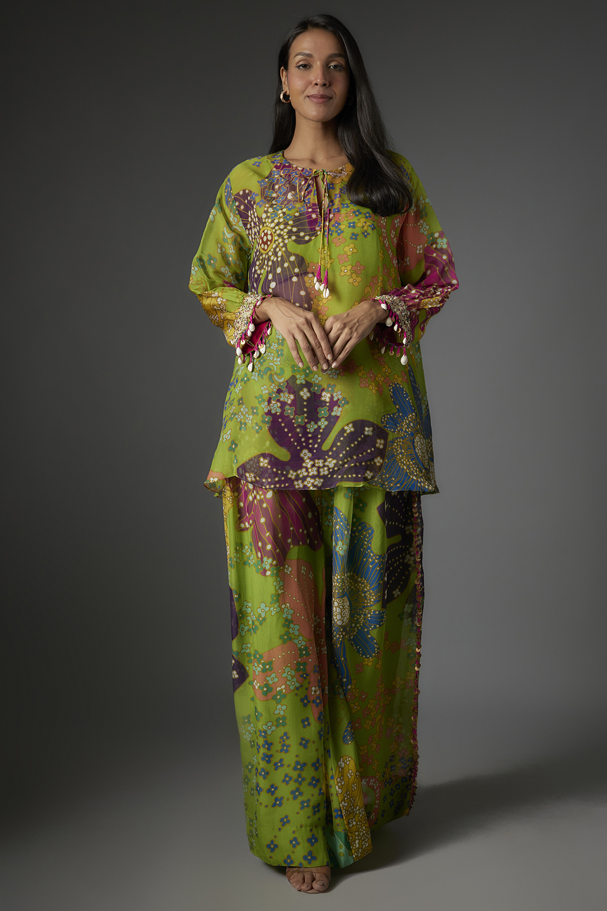 Green Viscose Organza Printed Co-Ord Set by Taavare at Pernia's Pop Up Shop