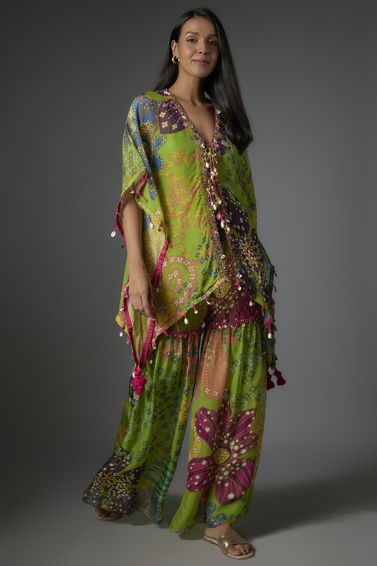 Green Viscose Organza Printed Wedding Sharara Set by Taavare at Pernia's Pop Up Shop