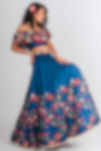 Blue Embroidered Lehenga With Crop Top by Tavaare