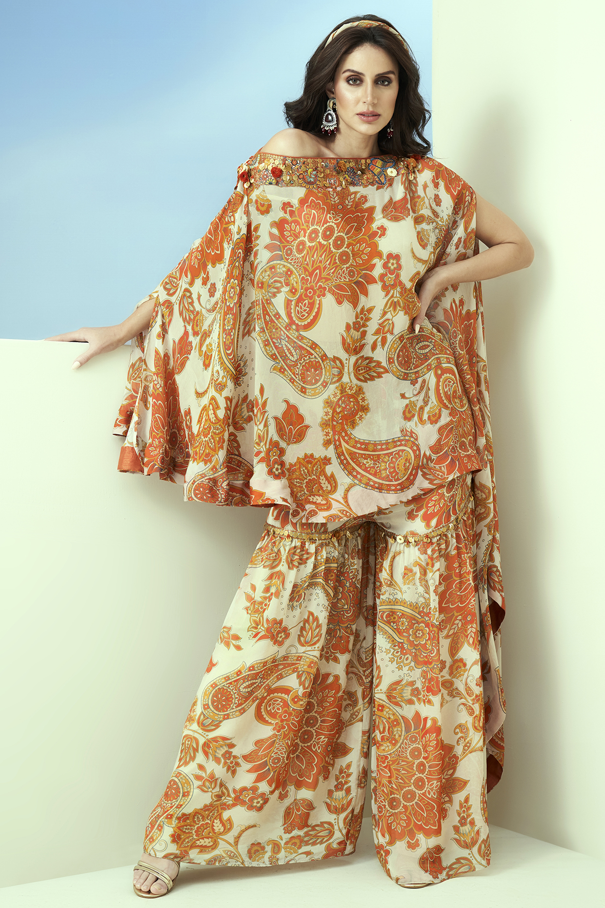 Off-White Viscose Organza Printed Wedding Sharara Set by Taavare at Pernia's Pop Up Shop