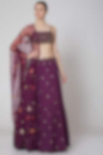 Purple Floral Embroidered Wedding Lehenga Set by Taavare at Pernia's Pop Up Shop