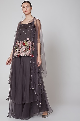 Grey Aari Embroidered Kurta Set by Taavare