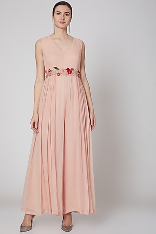 Pink Embellished Jumpsuit by Taavare