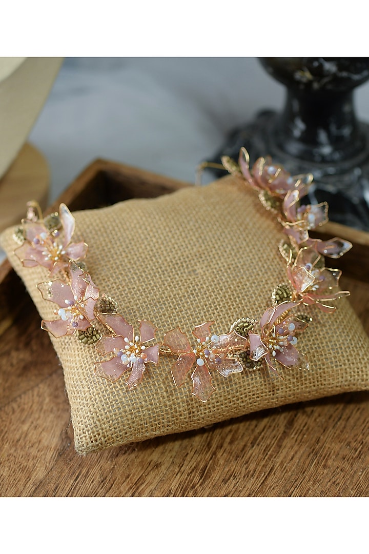 Gold & Pink Floral Choker Necklace by The Vintage Snob