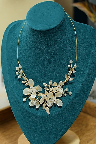 White & Gold Floral Necklace by The Vintage Snob